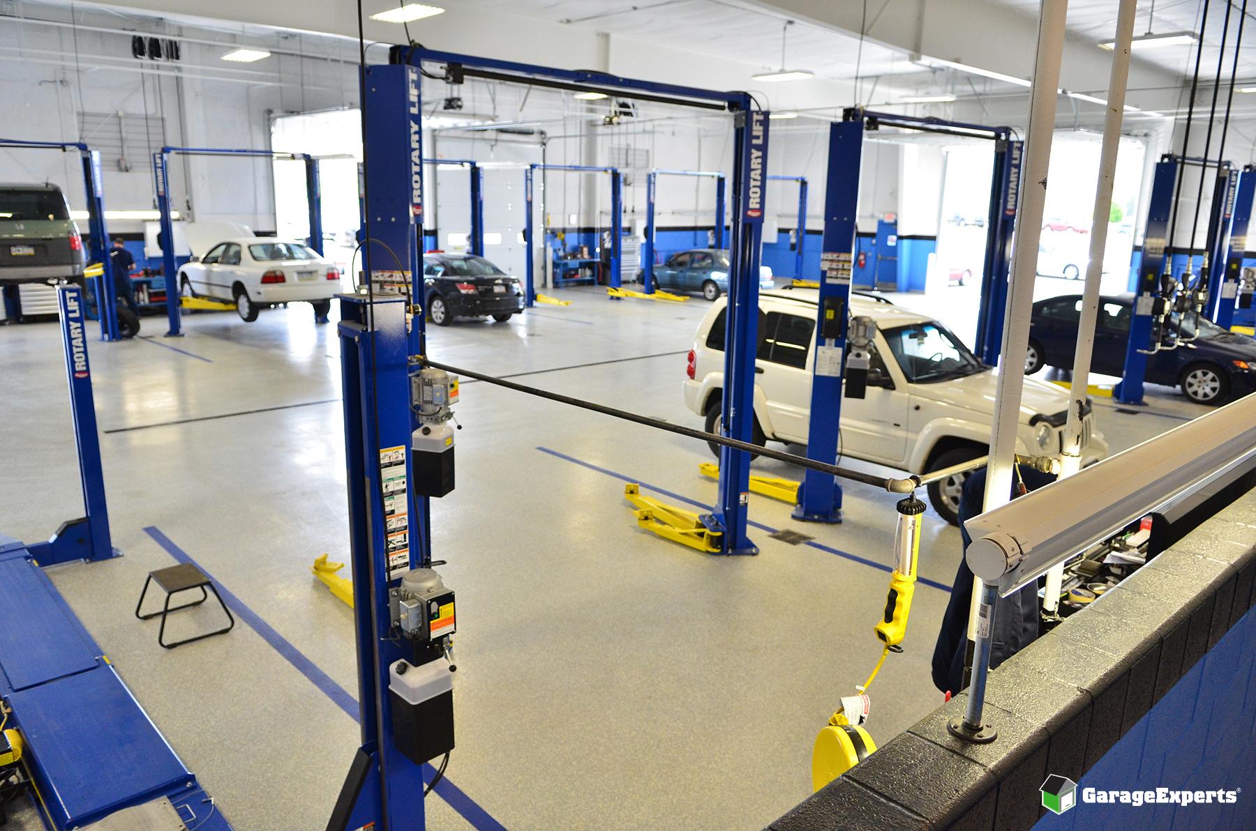 Commercial auto shop floor finished with a GarageExperts coating system